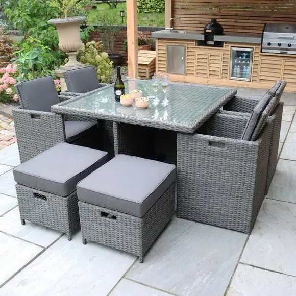8-Seater Cube Dining Set - Grey, Rattan image