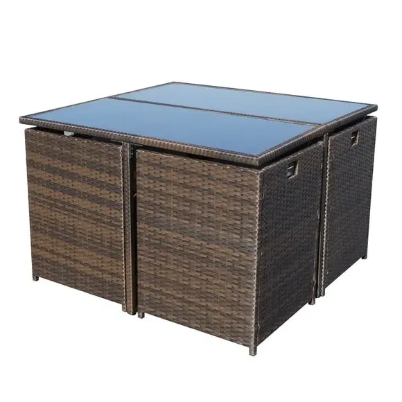 8-Seater Cube Set with Glass Table - Brown Rattan