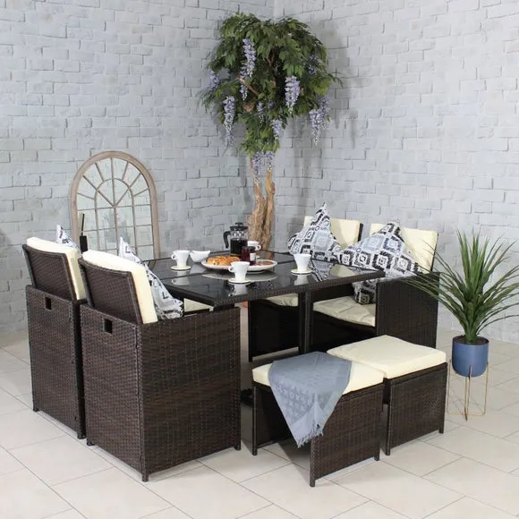 8-Seater Cube Set with Glass Table - Brown Rattan image