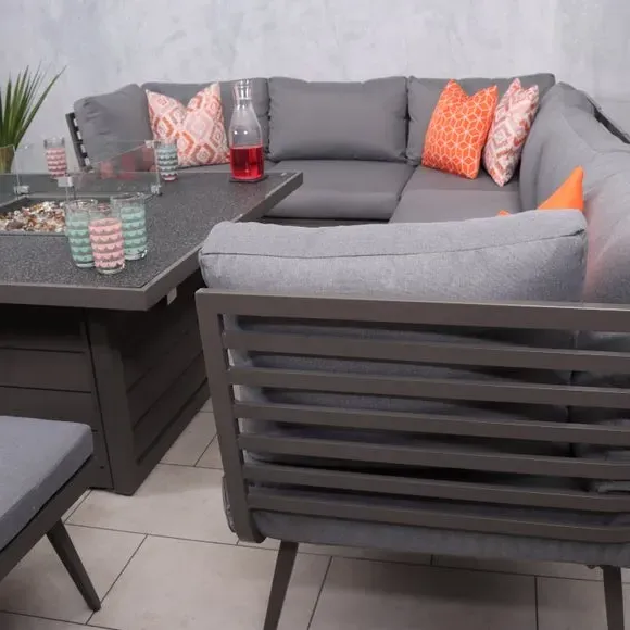 8-Seater Lounge Set with Firepit - Grey, Aluminium