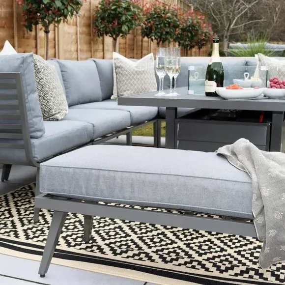 8-Seater Lounge Set with Firepit - Grey, Aluminium