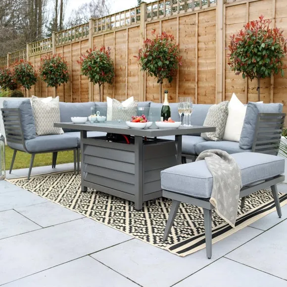 8-Seater Lounge Set with Firepit - Grey, Aluminium