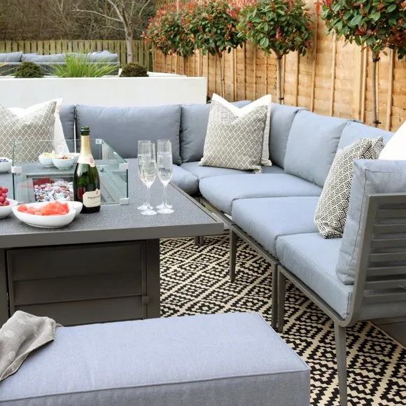 8-Seater Lounge Set with Firepit - Grey, Aluminium
