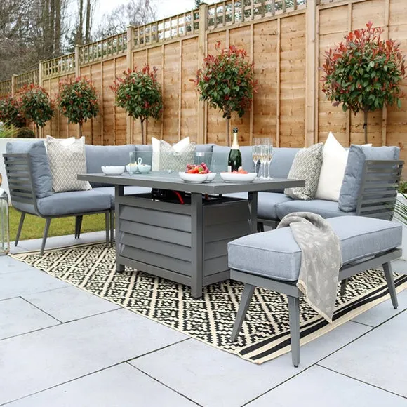 8-Seater Lounge Set with Firepit - Grey, Aluminium image