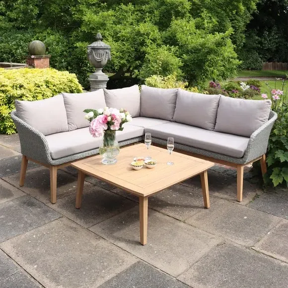 Corner Lounge Set with Table - Grey, Rattan