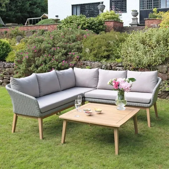 Corner Lounge Set with Table - Grey, Rattan