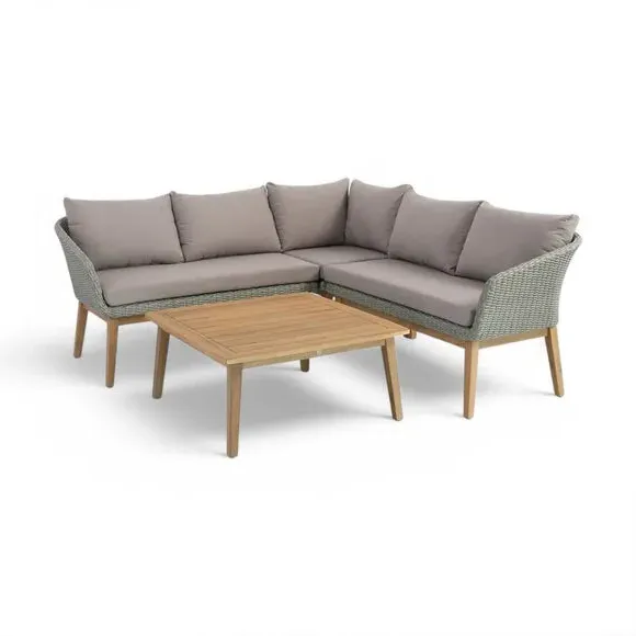 Corner Lounge Set with Table - Grey, Rattan