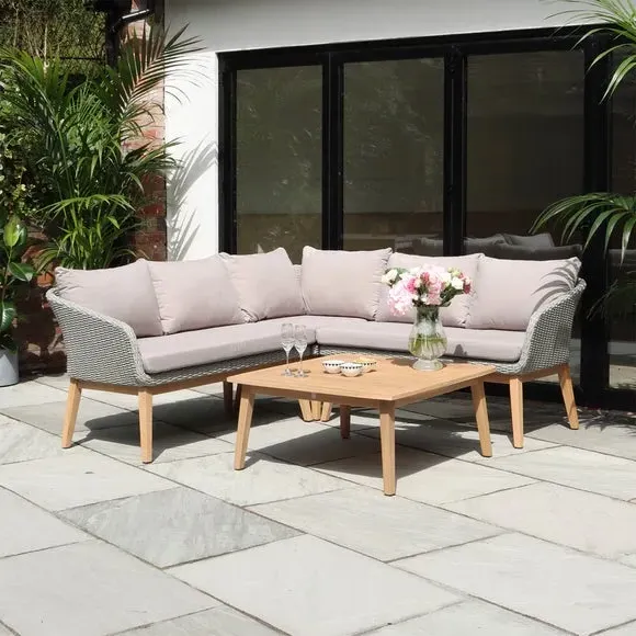 Corner Lounge Set with Table - Grey, Rattan image