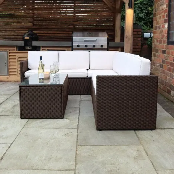 Corner Outdoor Lounging Set - Brown, Rattan