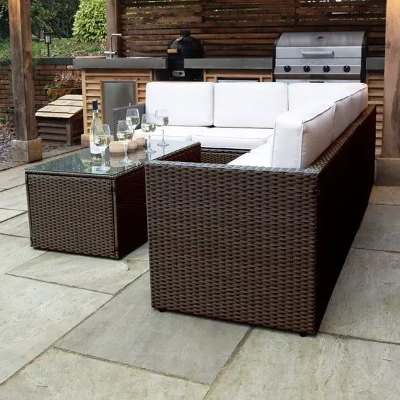 Corner Outdoor Lounging Set - Brown, Rattan