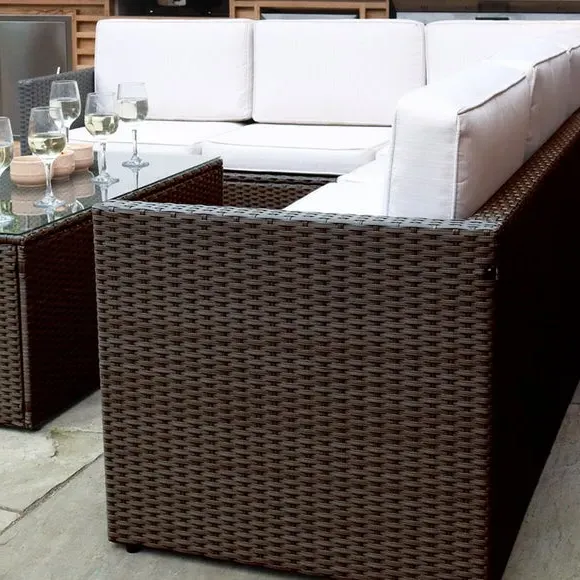 Corner Outdoor Lounging Set - Brown, Rattan