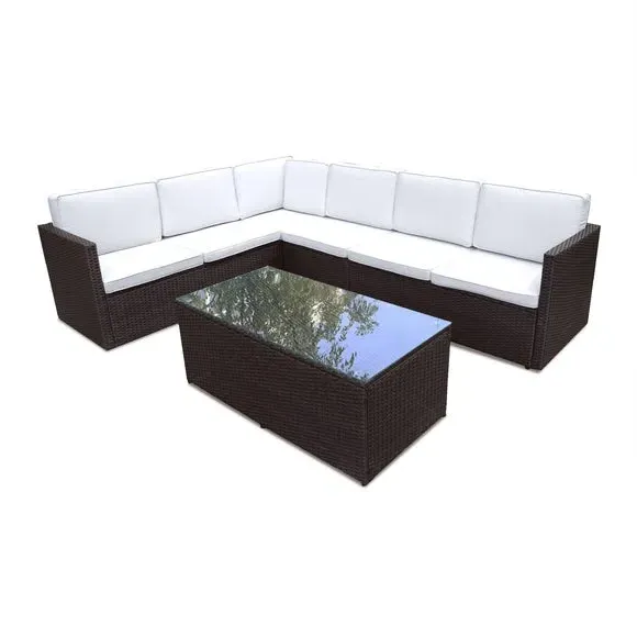 Corner Outdoor Lounging Set - Brown, Rattan