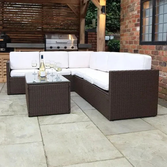Corner Outdoor Lounging Set - Brown, Rattan