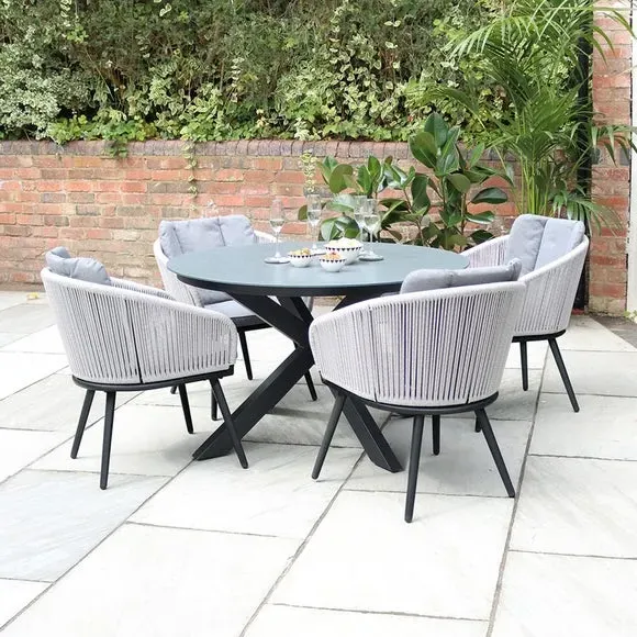 Round Dining Set with 4 Chairs - Grey, Ceramic