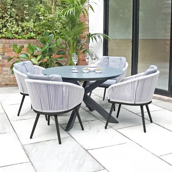 Round Dining Set with 4 Chairs - Grey, Ceramic