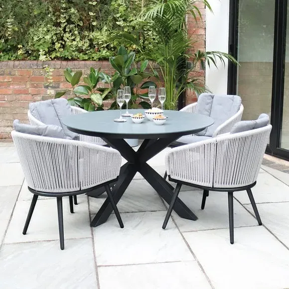Round Dining Set with 4 Chairs - Grey, Ceramic image