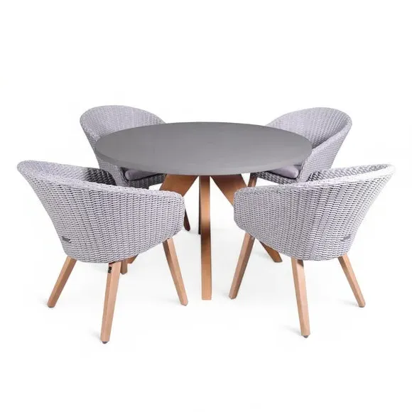 Round Dining Set with 4 Chairs - Grey, Concrete