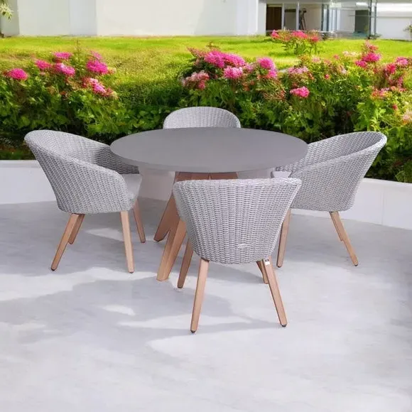 Round Dining Set with 4 Chairs - Grey, Concrete image