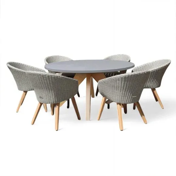 Round Dining Set with 6 Chairs - Grey, Concrete