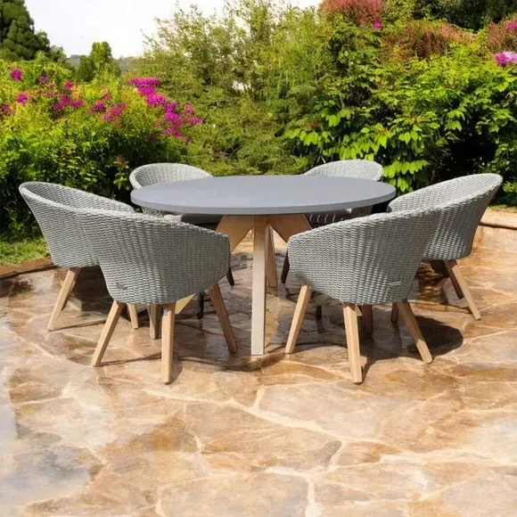 Round Dining Set with 6 Chairs - Grey, Concrete image
