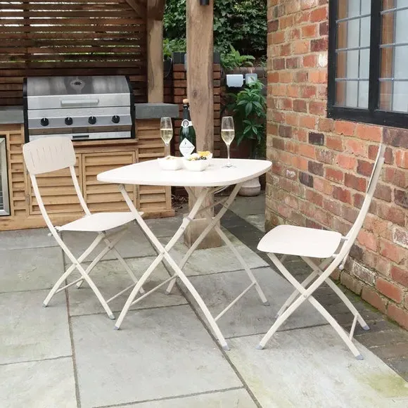 Square Bistro Set Foldable - Champagne, Metal