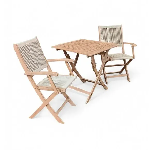 Square Bistro Set with Folding Chairs - Light Wood