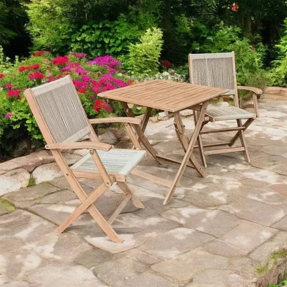 Square Bistro Set with Folding Chairs - Light Wood image