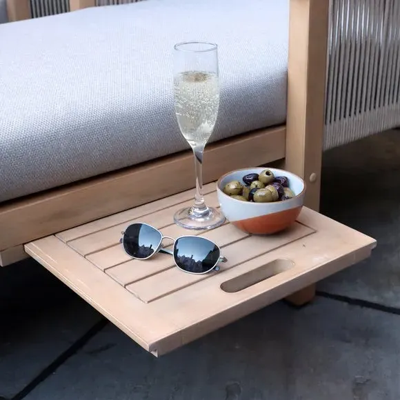 Sunlounger with Pull Out Table - Light Wood