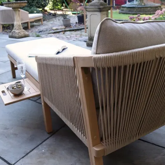 Sunlounger with Pull Out Table - Light Wood