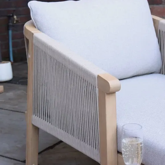 Sunlounger with Pull Out Table - Light Wood