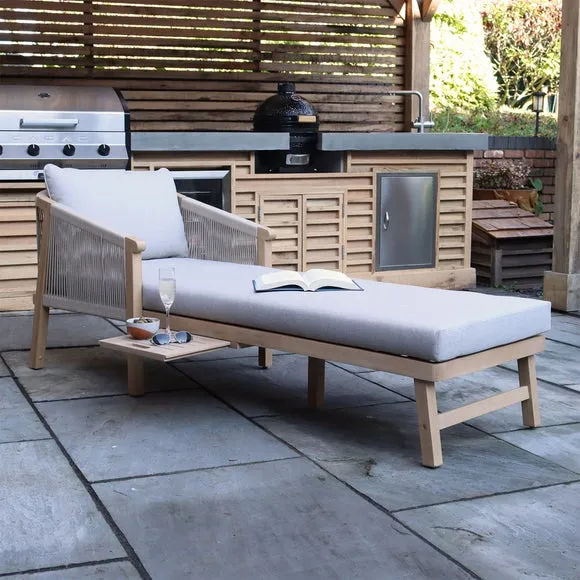 Sunlounger with Pull Out Table - Light Wood image