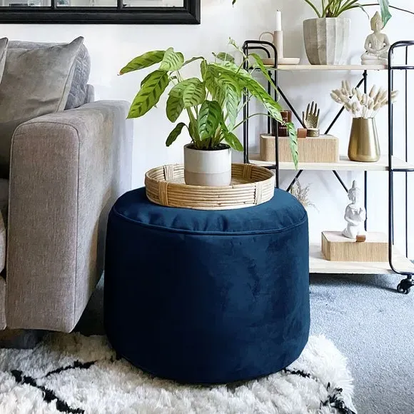 Bean Bag Pouffe with Washable Cover - Blue, Velvet image