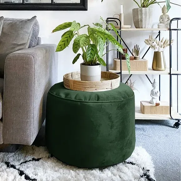 Bean Bag Pouffe with Washable Cover - Green, Velvet