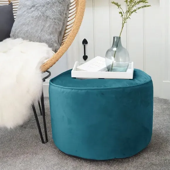 Bean Bag Pouffe with Washable Cover - Teal, Velvet