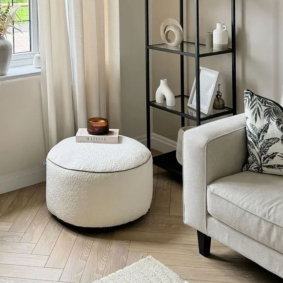 Drum Bean Bag Pouffe with Cover - Natural, Fabric