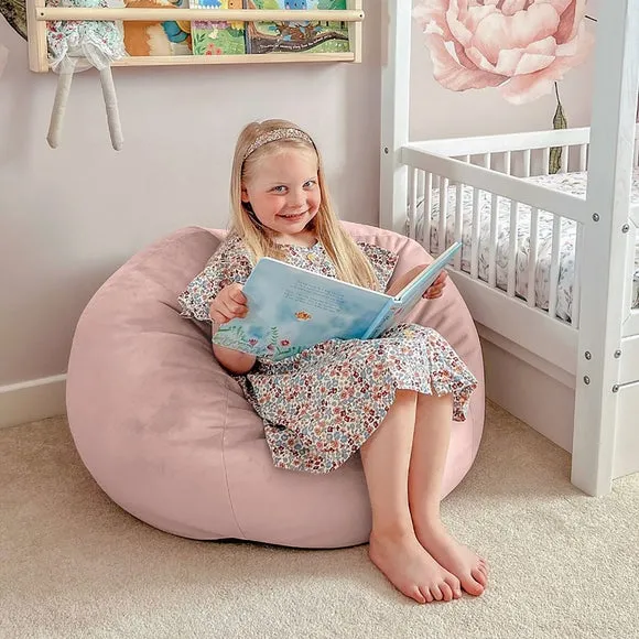 Kids Slouch Bean Bag - Pink, Velvet