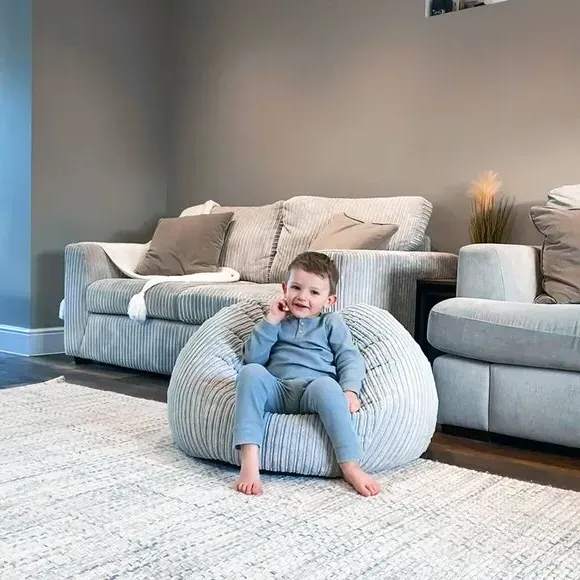 Kids Slouch Bean Bag - Silver, Jumbo Cord