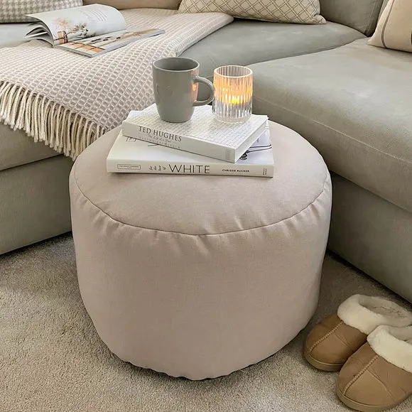 Round Bean Bag Pouffe - Natural, Fabric