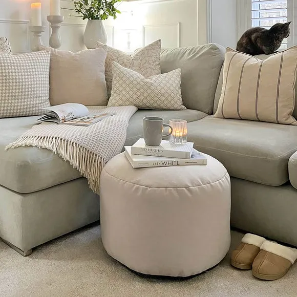Round Bean Bag Pouffe - Natural, Fabric