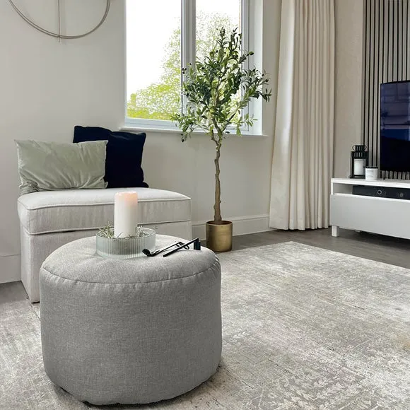 Round Bean Bag Pouffe - Silver, Fabric