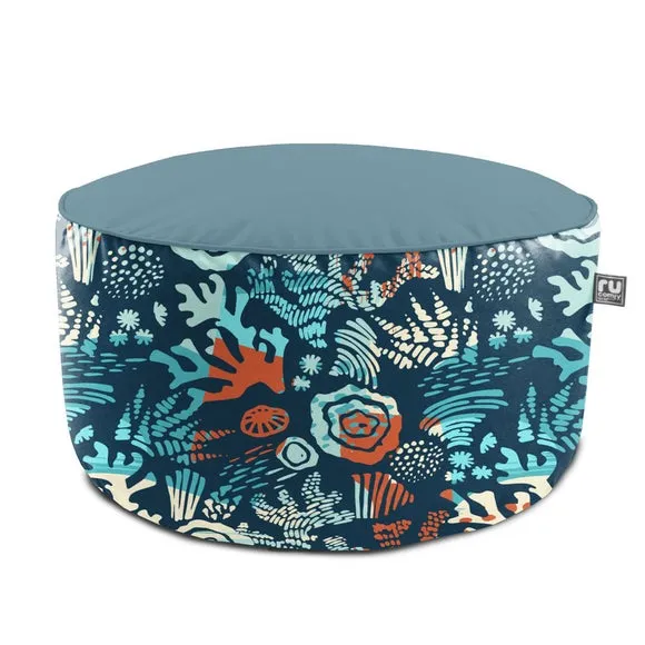 Round Pouffe Indoor Outdoor - Sea Breeze Print