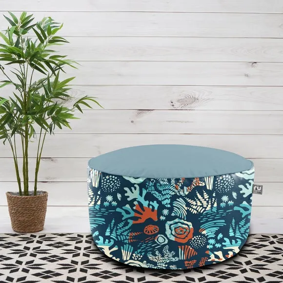 Round Pouffe Indoor Outdoor - Sea Breeze Print