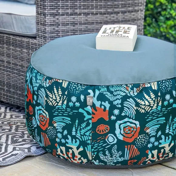 Round Pouffe Indoor Outdoor - Sea Breeze Print