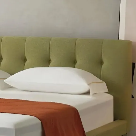 Bed Frame with Lush Headboard - Green, Velvet