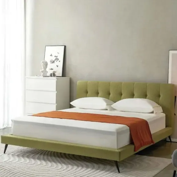Bed Frame with Lush Headboard - Green, Velvet