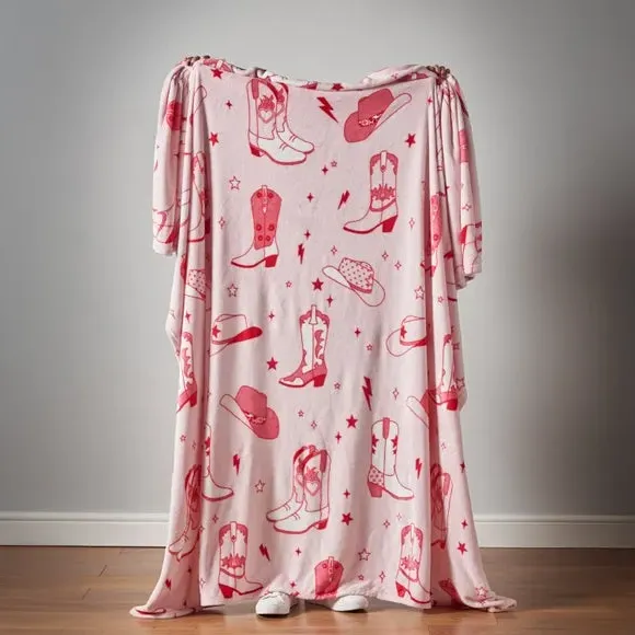 Cowgirl Boot Fleece Throw Blanket - Pink, Polyester