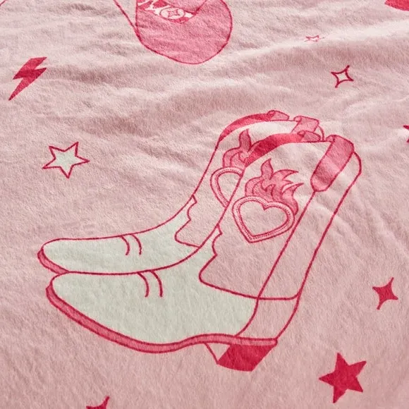 Cowgirl Boot Fleece Throw Blanket - Pink, Polyester