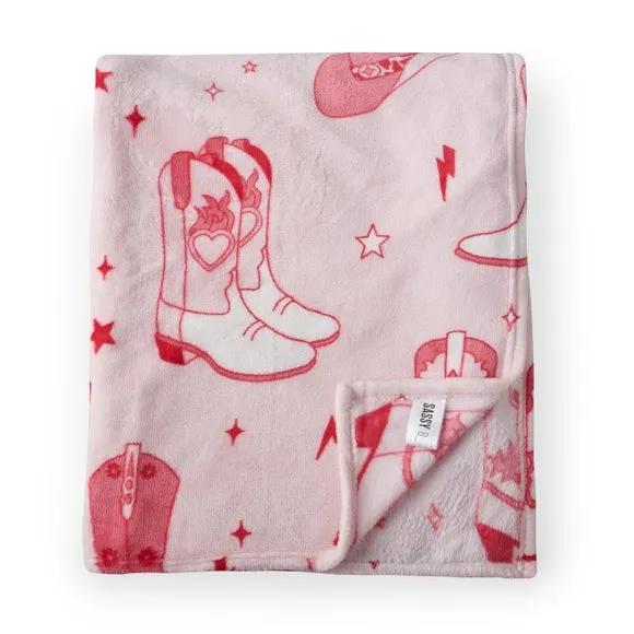 Cowgirl Boot Fleece Throw Blanket - Pink, Polyester
