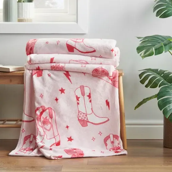 Cowgirl Boot Fleece Throw Blanket - Pink, Polyester image