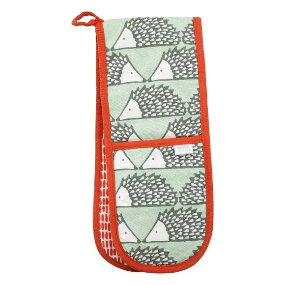 Double Oven Gloves Heat Insulated - Green, Cotton